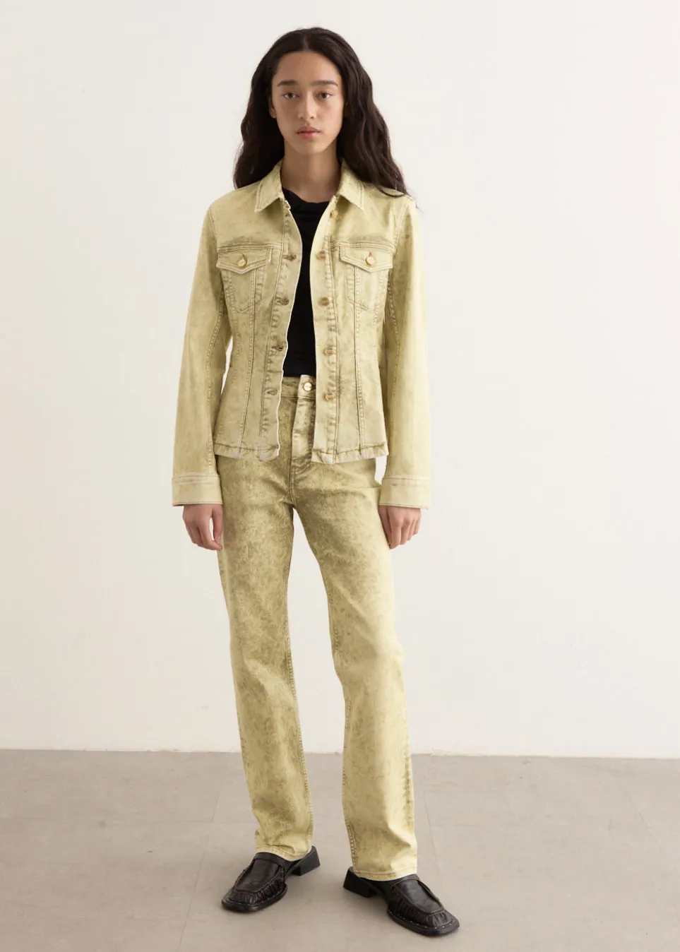 Foil Overdyed Denim Fitted Blazer