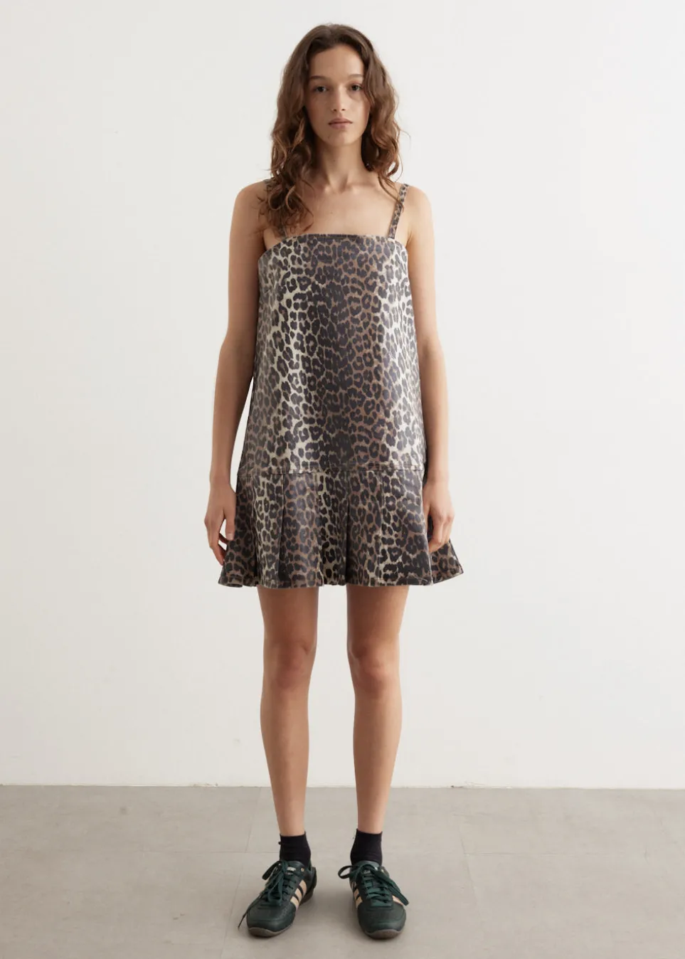 Foil Print Denim Strap Dress