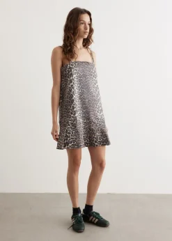 Foil Print Denim Strap Dress