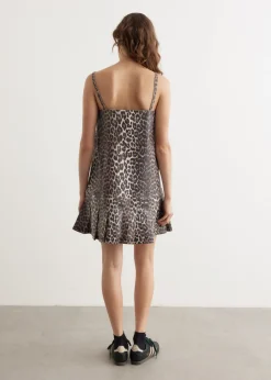 Foil Print Denim Strap Dress