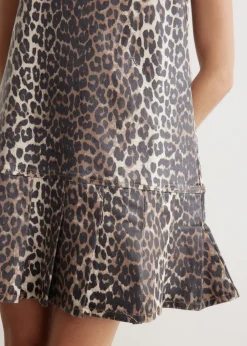 Foil Print Denim Strap Dress