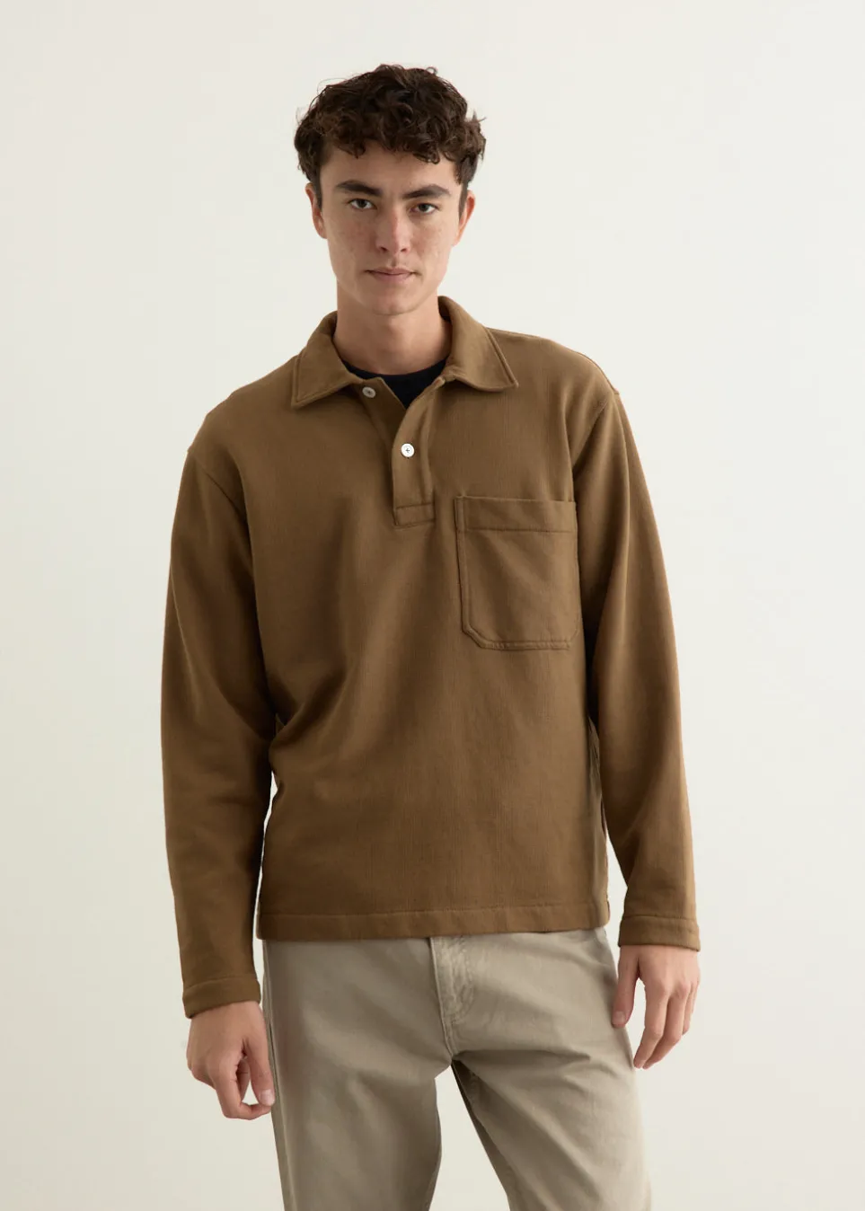 Fraser Relaxed Organic Loopback Long Sleeve Polo