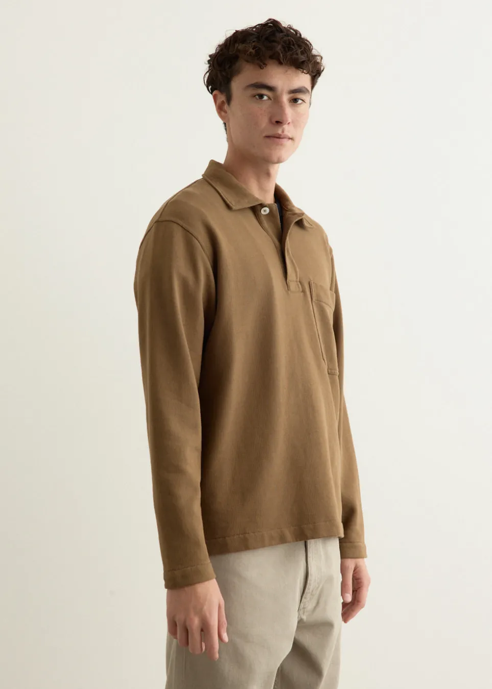 Fraser Relaxed Organic Loopback Long Sleeve Polo