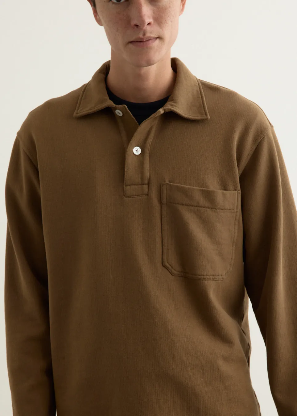 Fraser Relaxed Organic Loopback Long Sleeve Polo