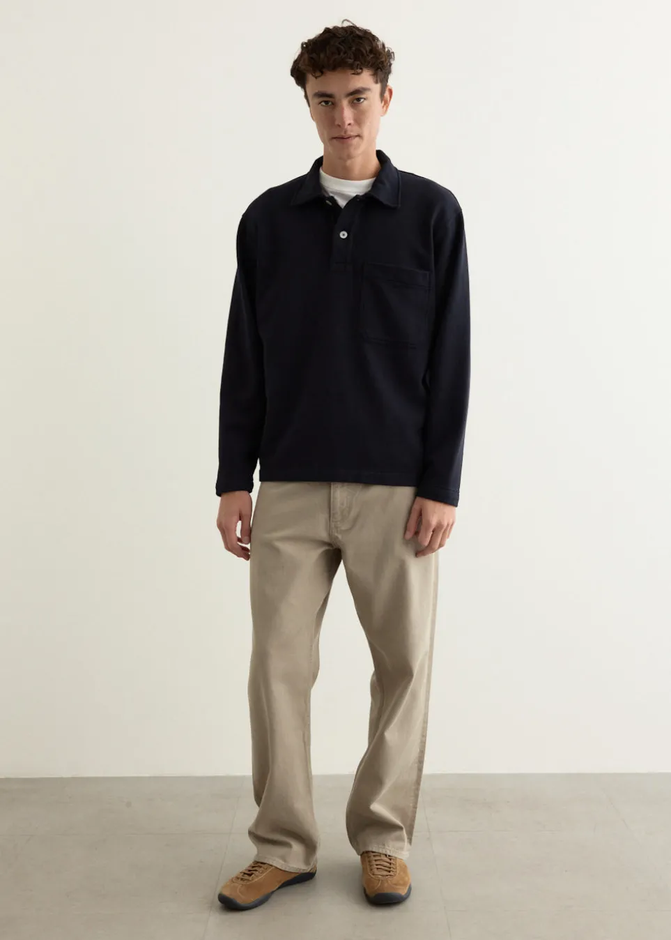 Fraser Relaxed Organic Loopback Long Sleeve Polo