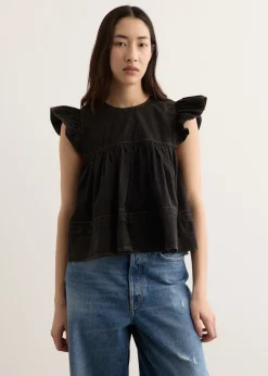 Garment Dyed Cotton Frill Sleeve Top