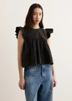 Garment Dyed Cotton Frill Sleeve Top