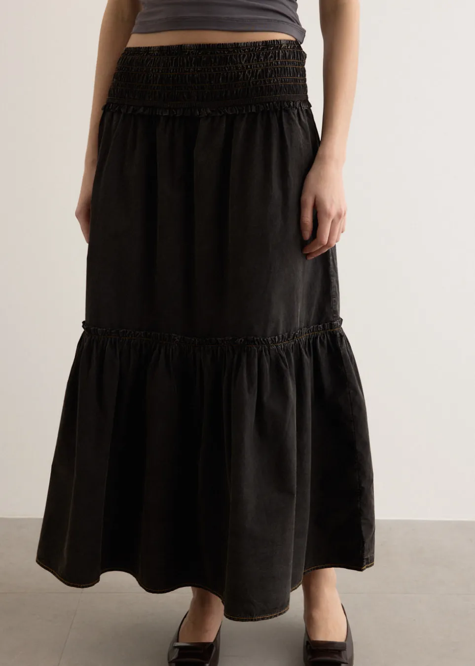 Garment Dyed Cotton Smock Maxi Skirt