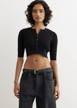 Giza High Gauge Rib Knit Short Cardigan