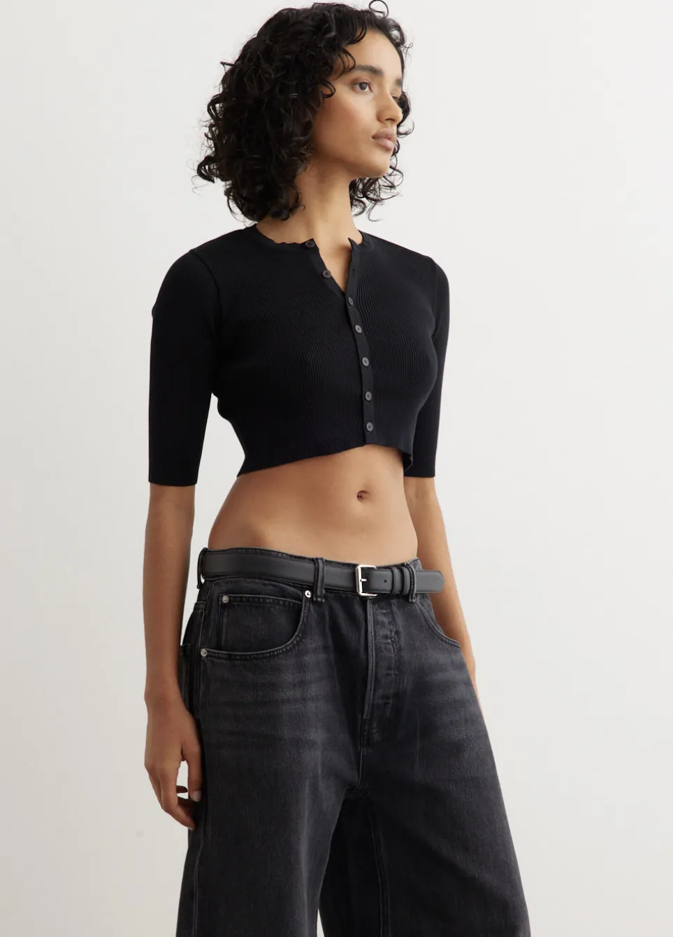 Giza High Gauge Rib Knit Short Cardigan