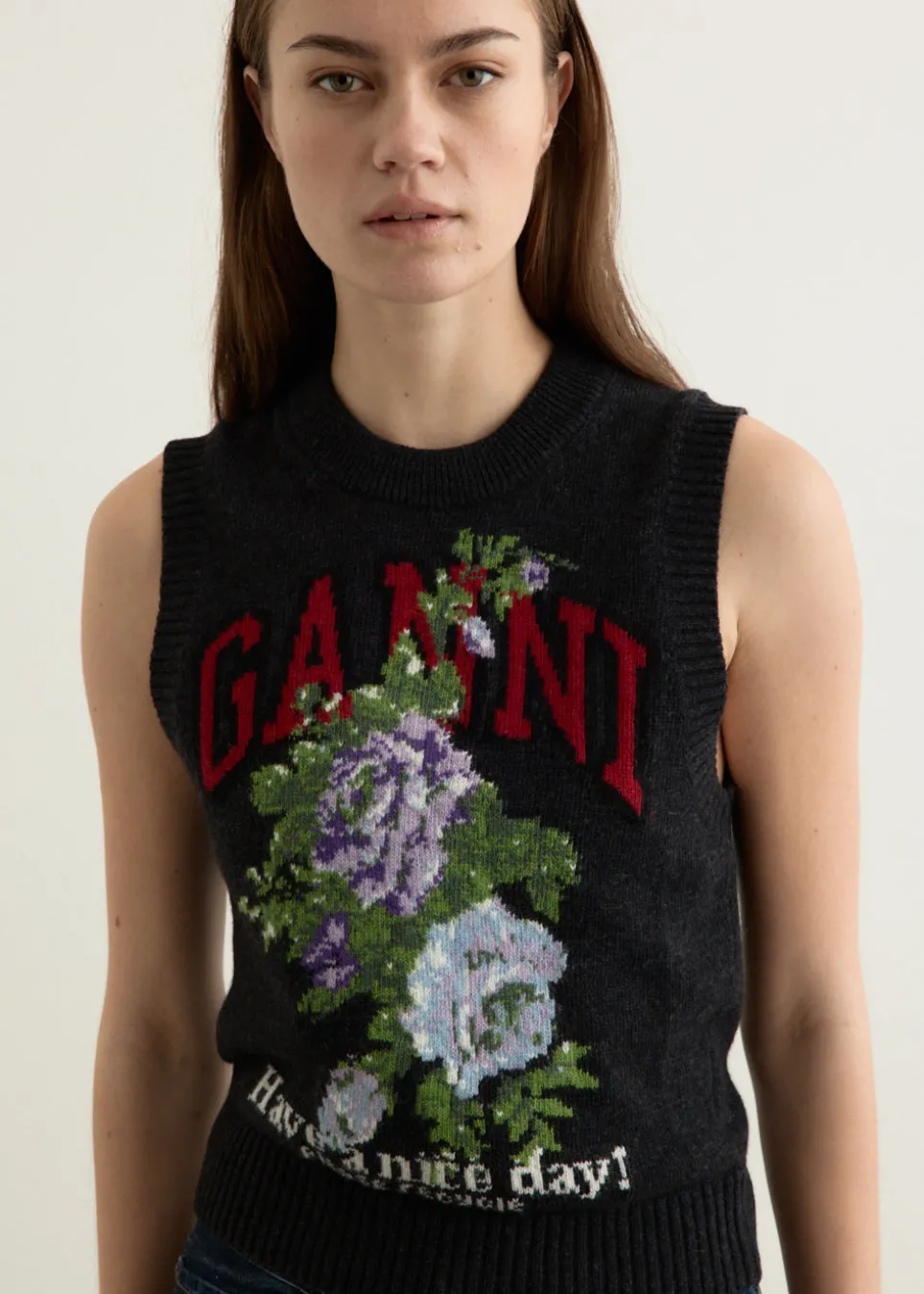 Graphic Wool Mix Flowers Vest