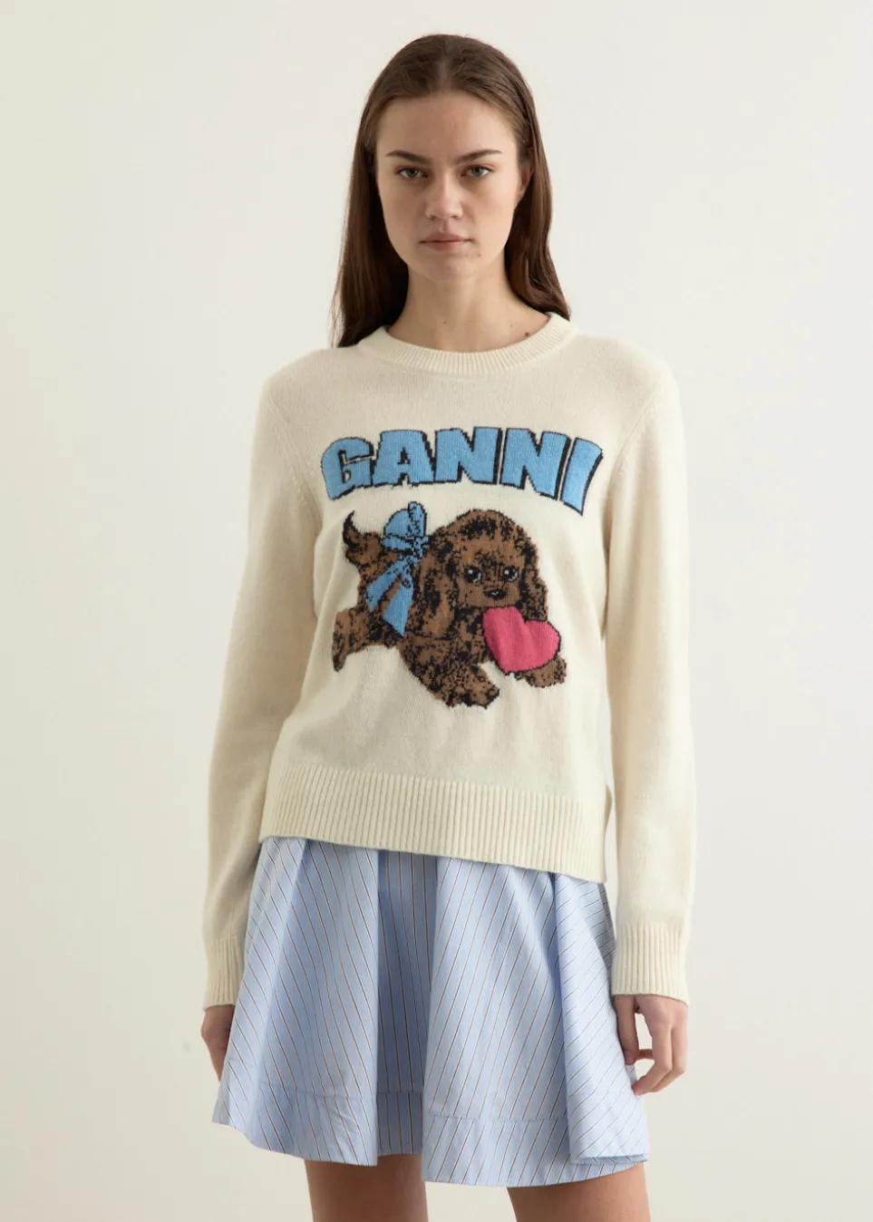 Graphic Wool Mix Fluffy Puppy Love Crewneck