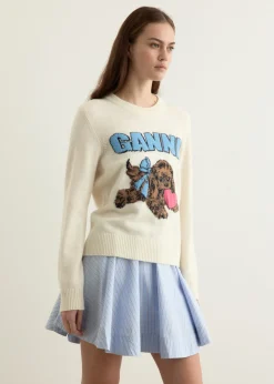 Graphic Wool Mix Fluffy Puppy Love Crewneck