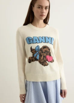 Graphic Wool Mix Fluffy Puppy Love Crewneck