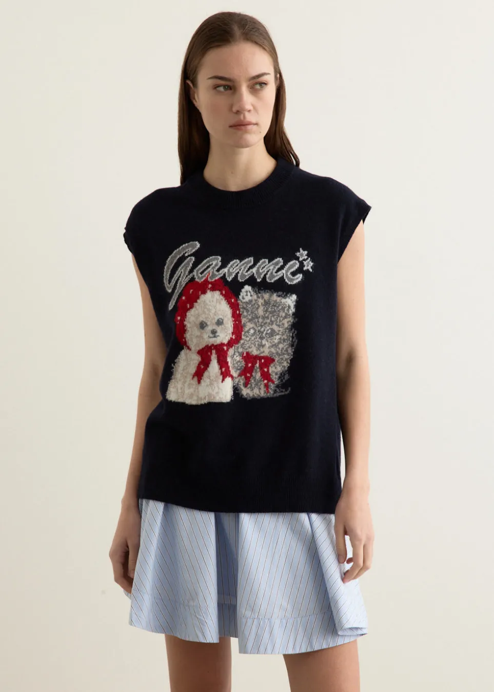 Graphic Wool Mix Oversized Vest