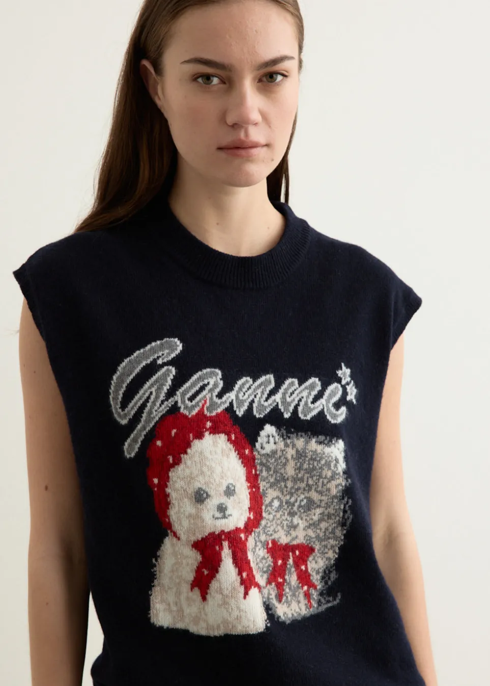 Graphic Wool Mix Oversized Vest