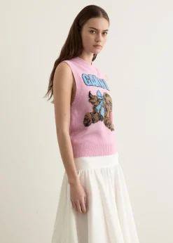 Graphic Wool Mix Pink Puppy Love Vest