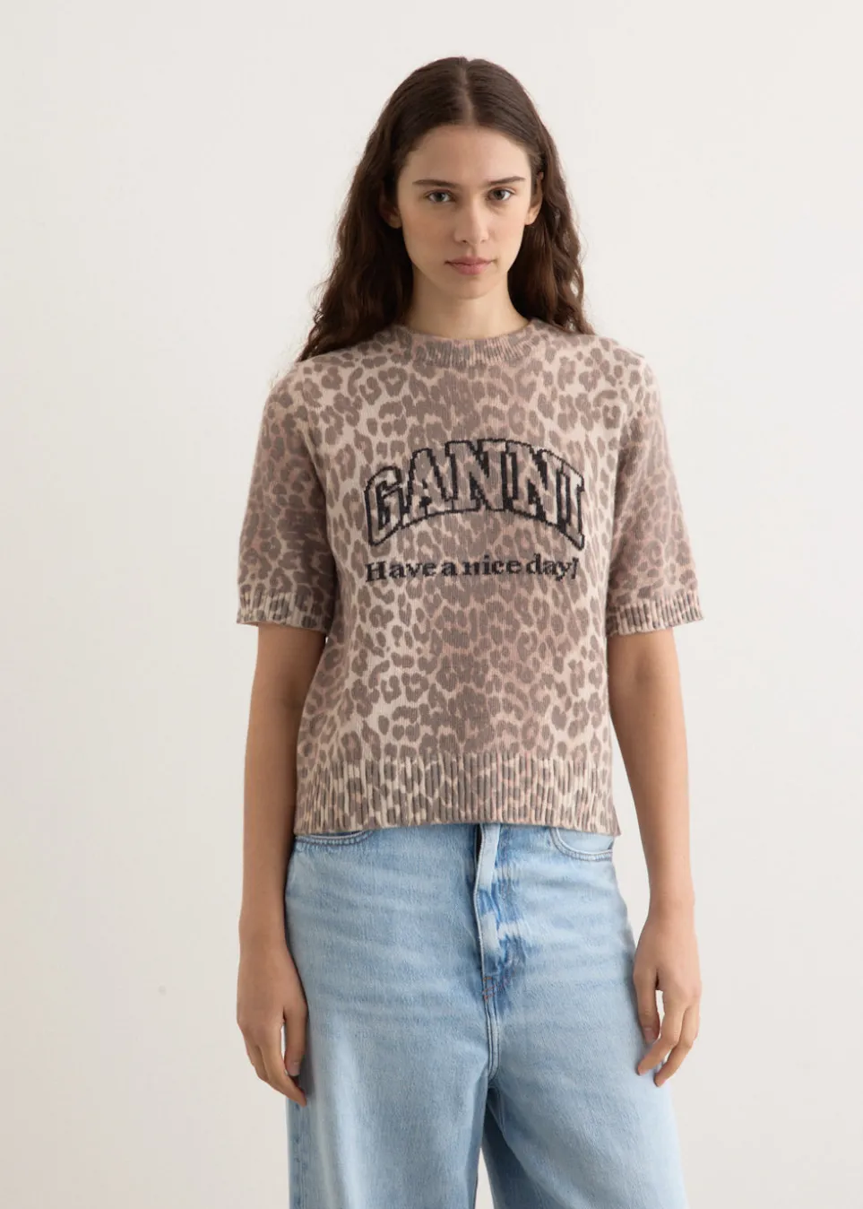Graphic Wool Mix Printed Leopard T-Shirt