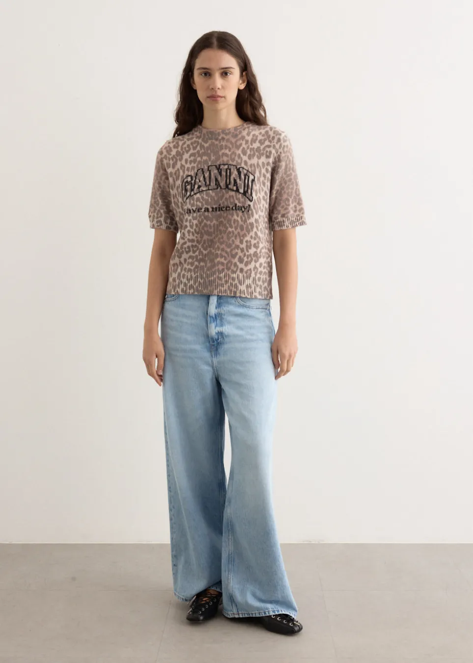 Graphic Wool Mix Printed Leopard T-Shirt