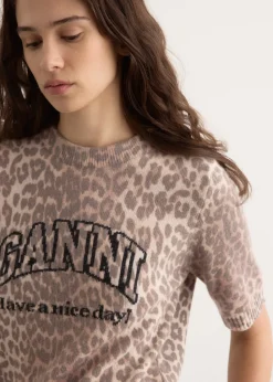 Graphic Wool Mix Printed Leopard T-Shirt