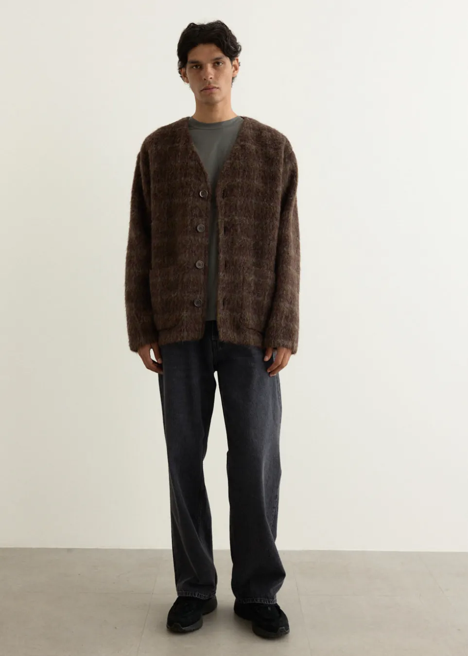 Hairy Check Wool Cardigan