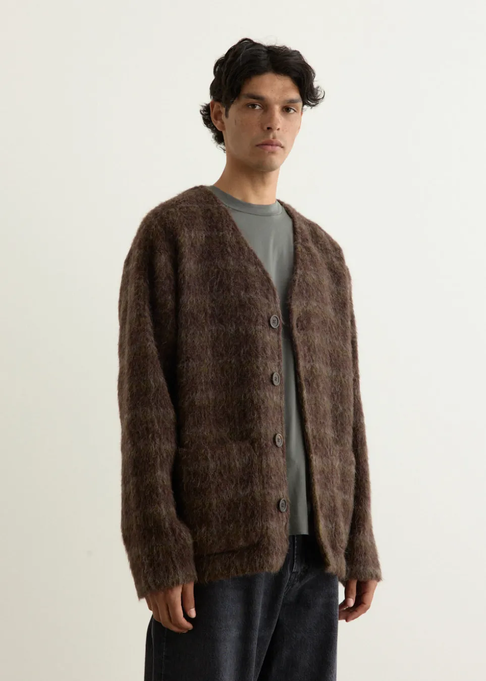 Hairy Check Wool Cardigan