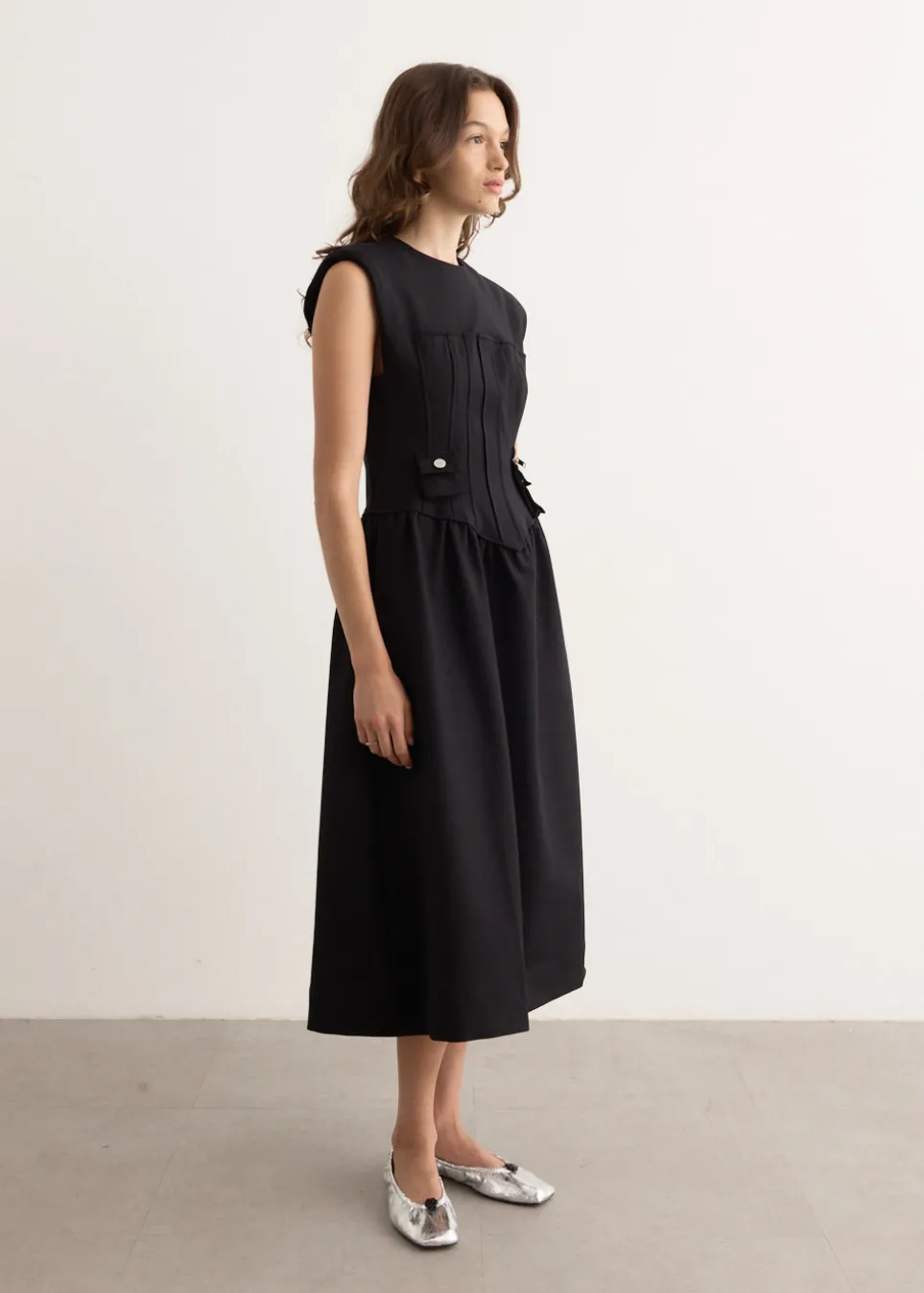 Heavy Cotton Tailoring Corset Midi Dress