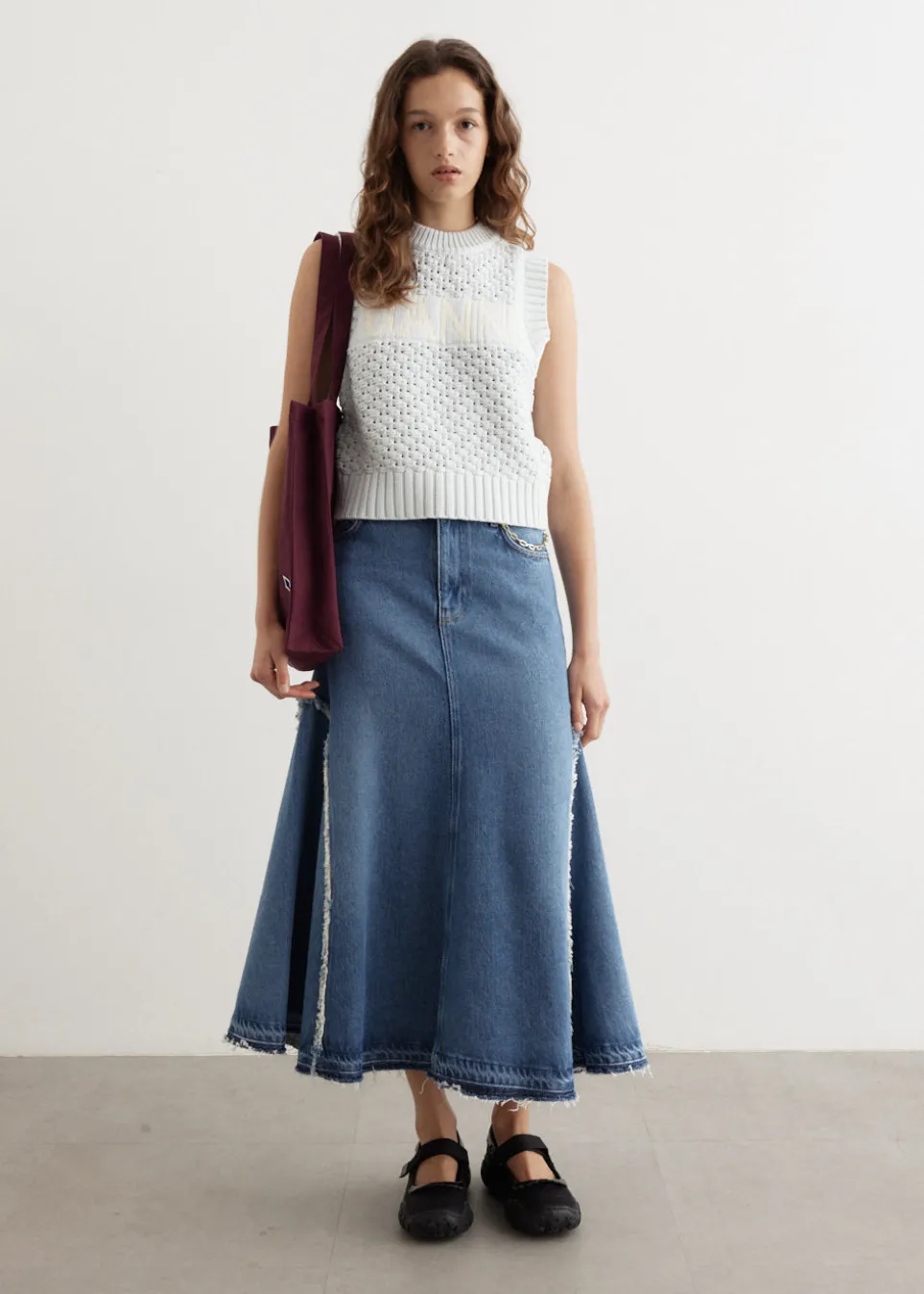 Heavy Denim Midi Skirt