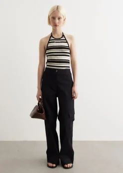 Herringbone Canvas Mid Waist Pants