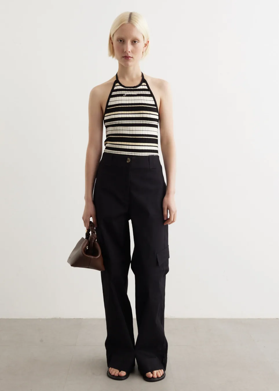 Herringbone Canvas Mid Waist Pants