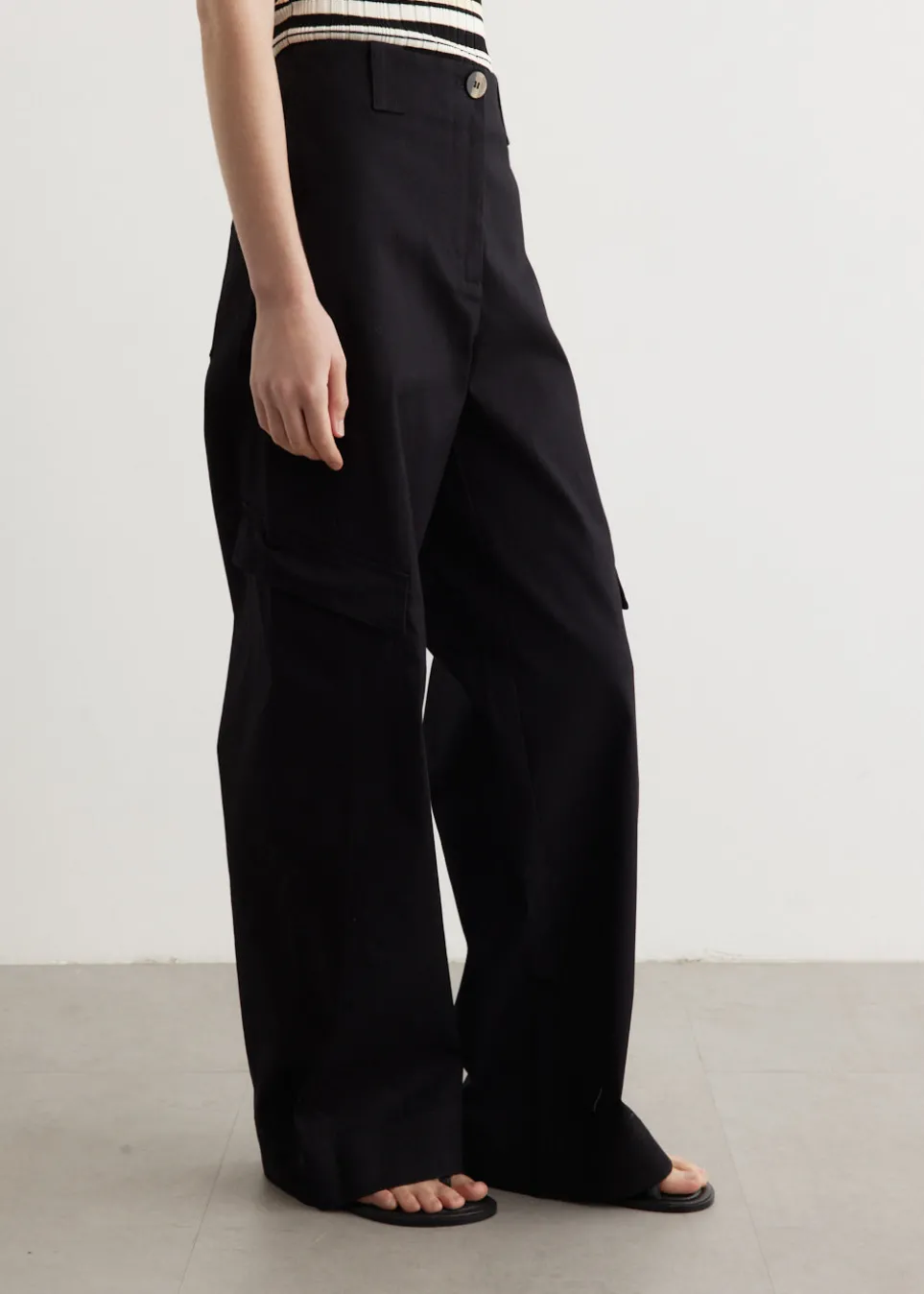 Herringbone Canvas Mid Waist Pants