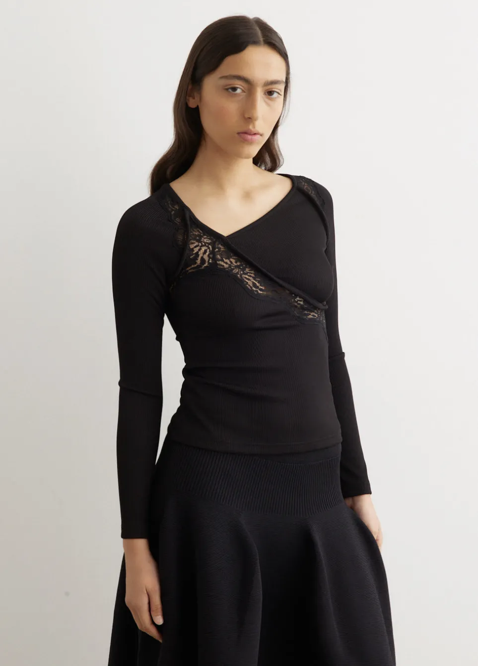 Lace Insert Long Sleeve Top