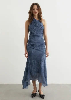 Marl Mesh Long Ruched Crossover Dress