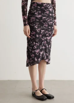 Mesh Ruched Midi Skirt