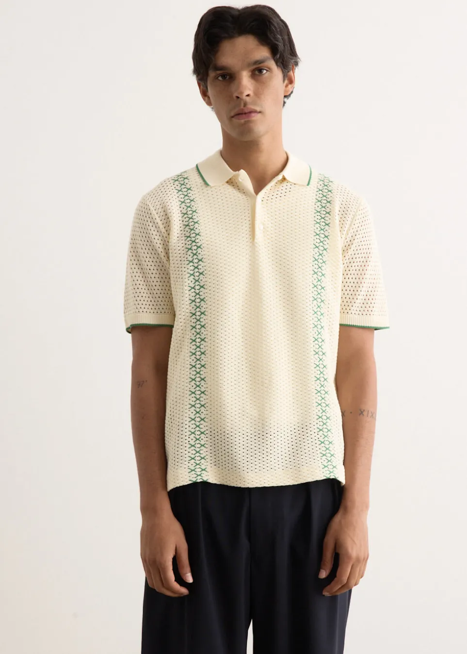 Mesh Stripe Knit Polo