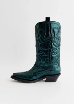 Mid Shaft Metallic Embroidered Western Boots