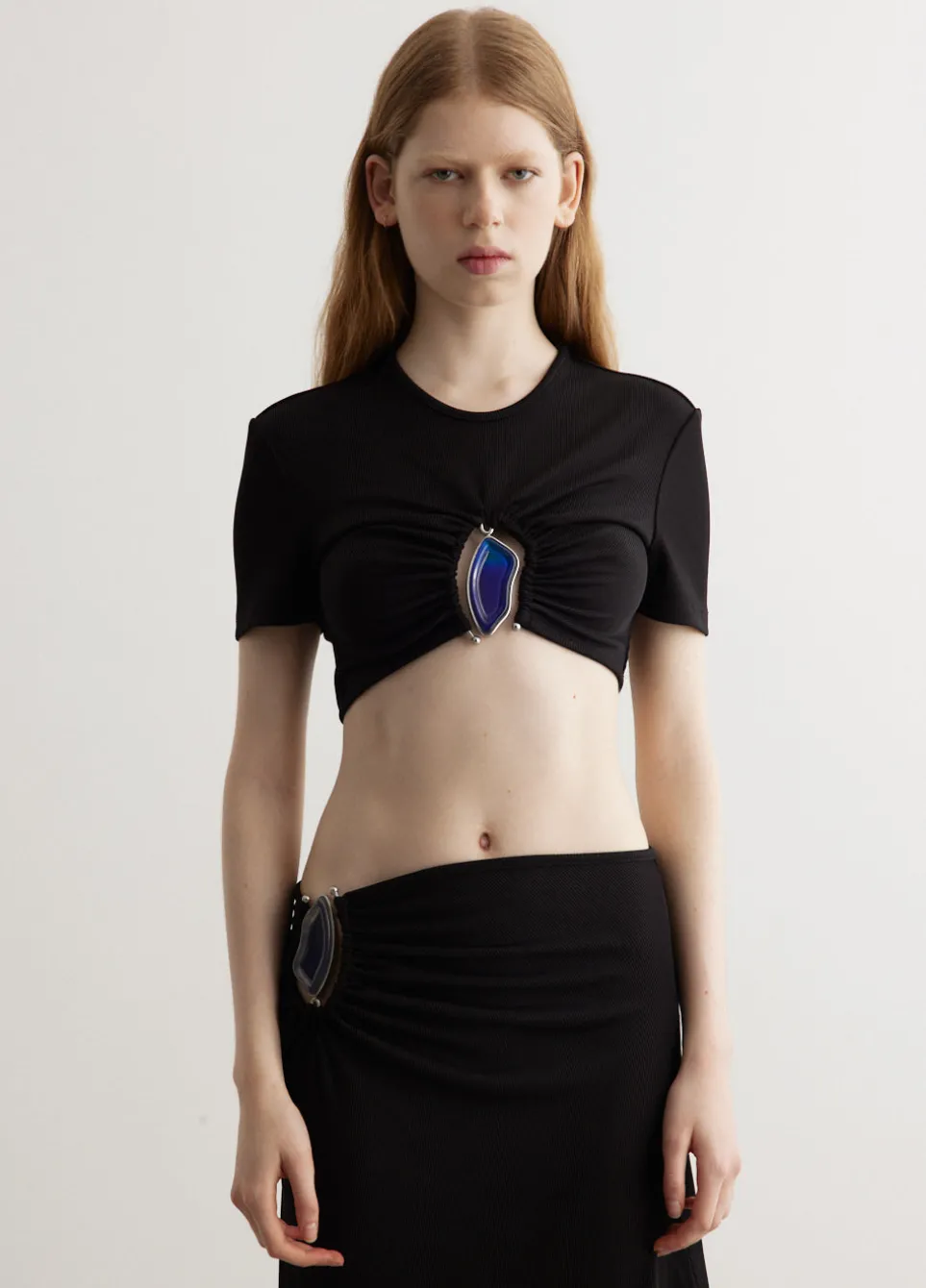 Moodstone Ruched Crop T-Shirt