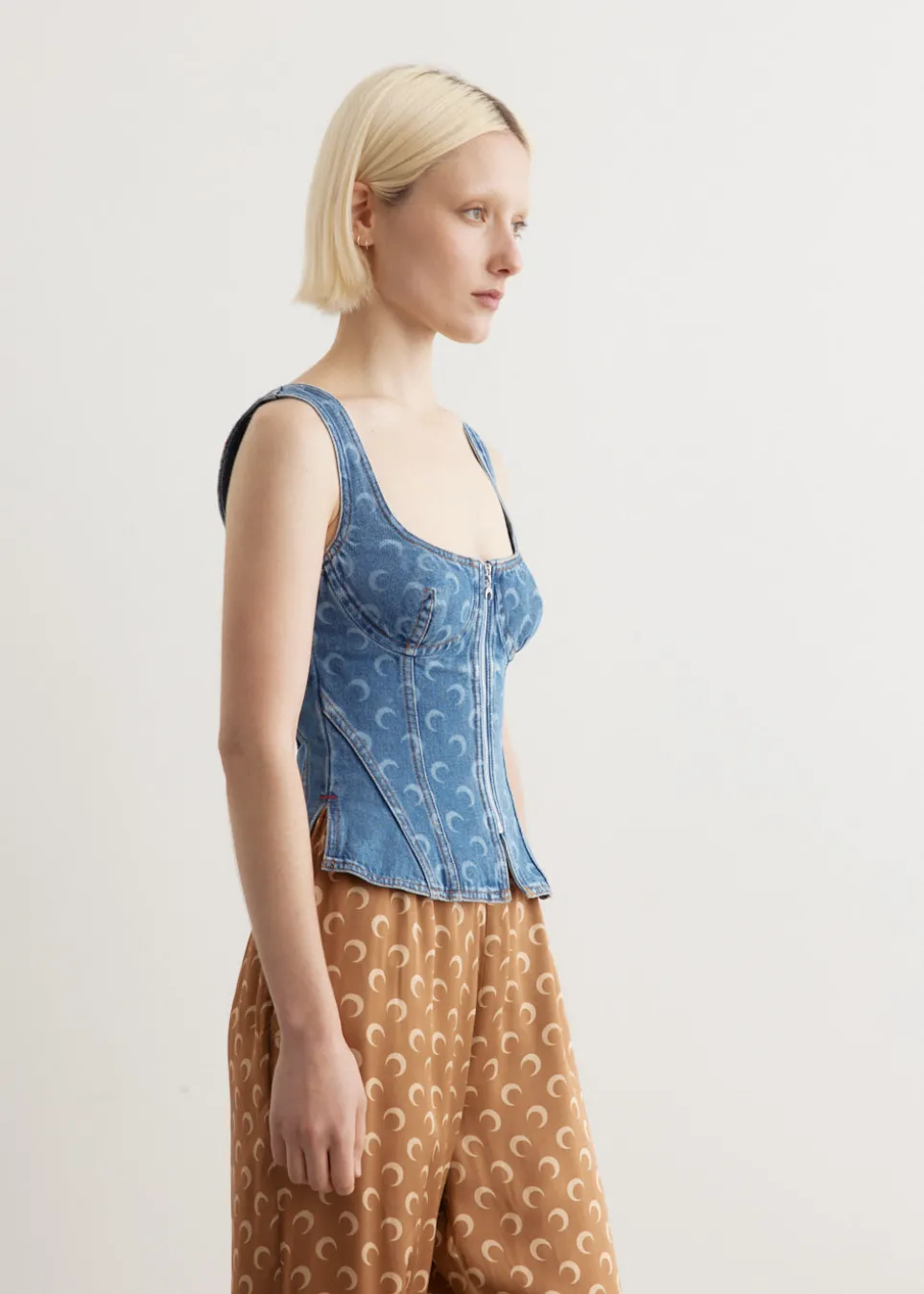 Moon Laser Denim Corset Top