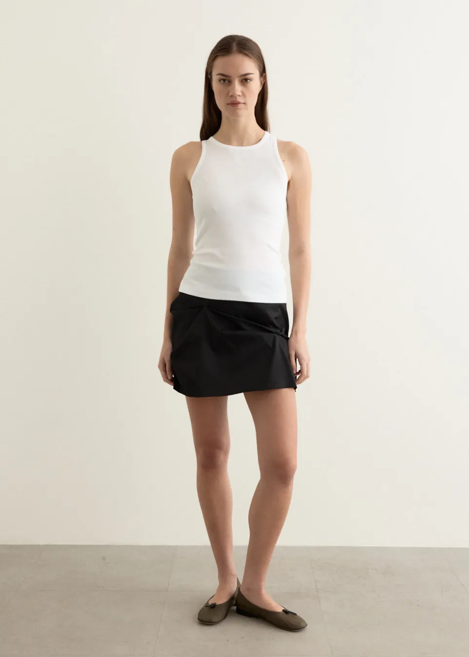 Nylon Tuck Detail Mini Skirt