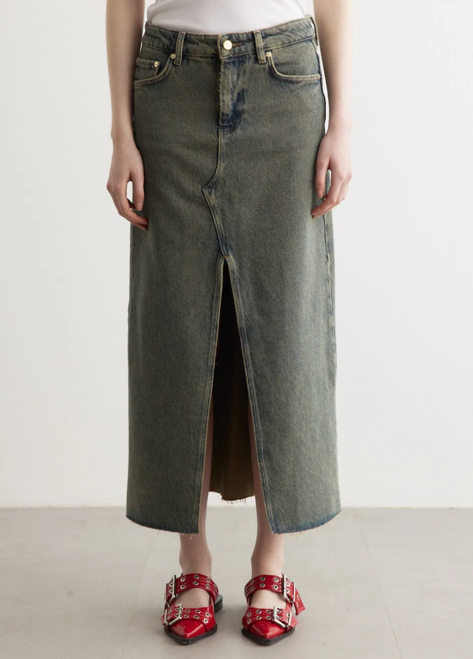 Overdyed Heavy Denim Maxi Skirt
