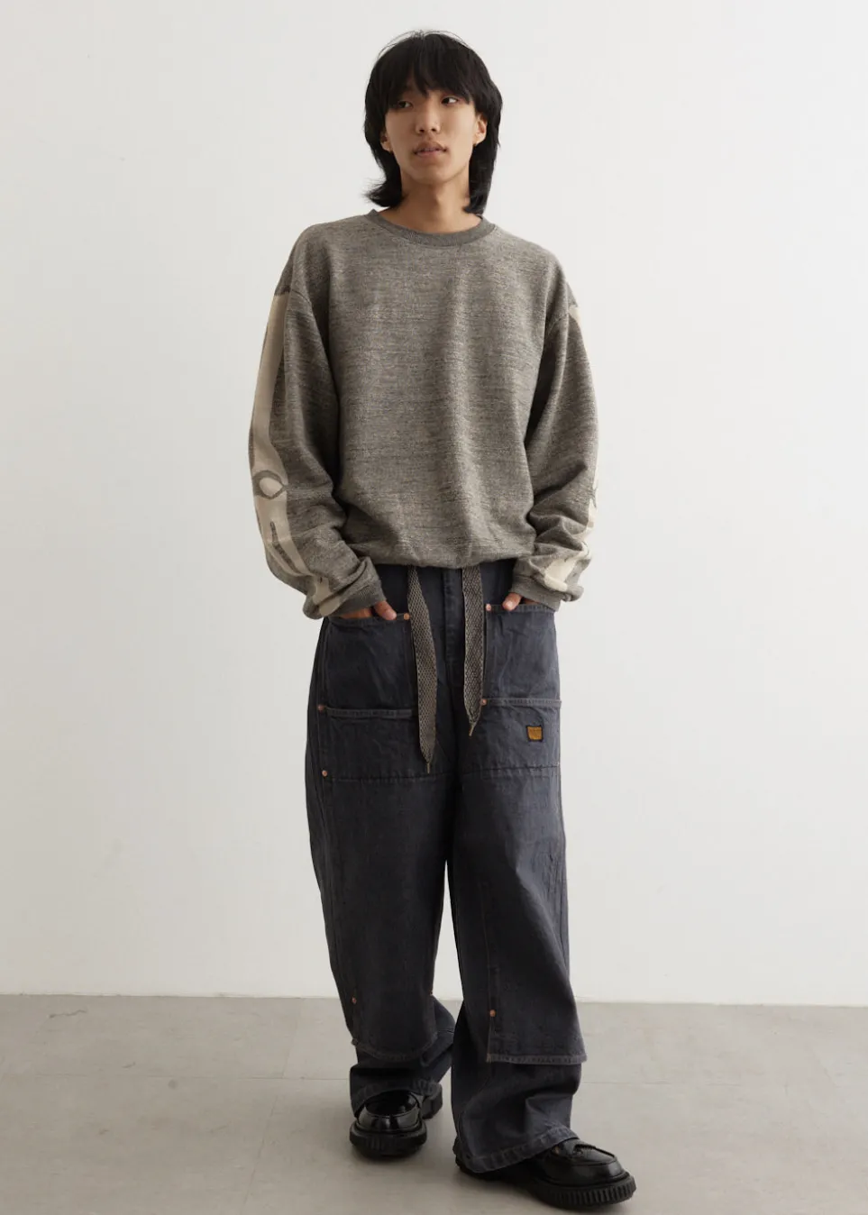 14oz BLKxECR Denim W-Knee EASY Baggy Pants