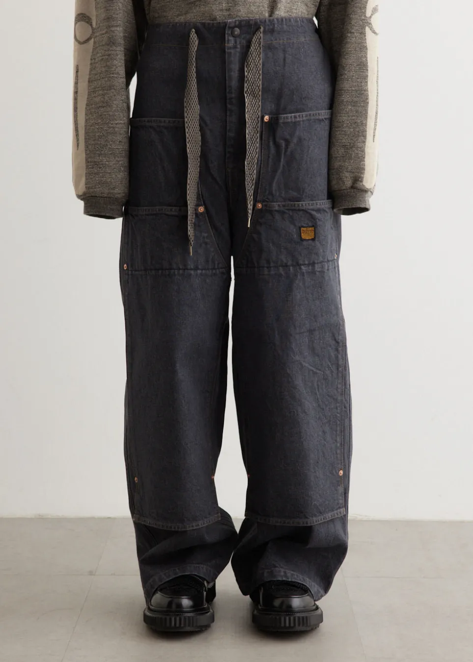 14oz BLKxECR Denim W-Knee EASY Baggy Pants