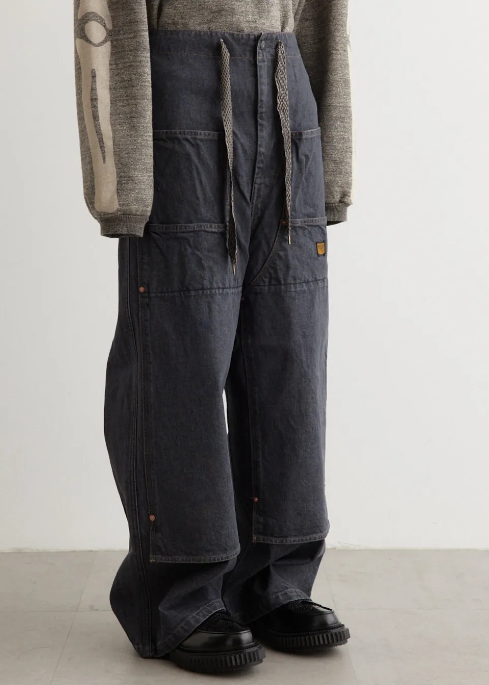 14oz BLKxECR Denim W-Knee EASY Baggy Pants