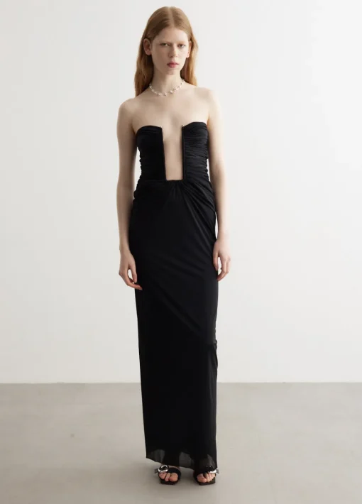 Plunge Strapless Column Dress