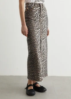 Print Denim Maxi Slit Skirt