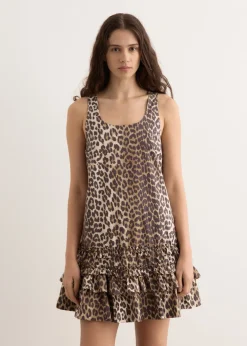 Printed Cotton Poplin U-Neck Mini Dress