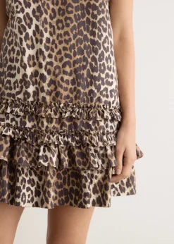 Printed Cotton Poplin U-Neck Mini Dress