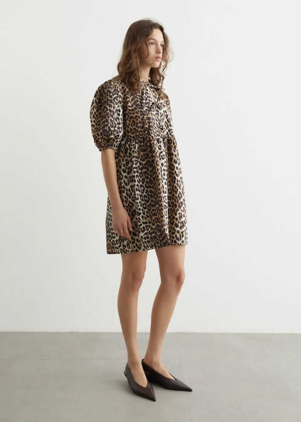 Printed Cotton Tie String Mini Dress