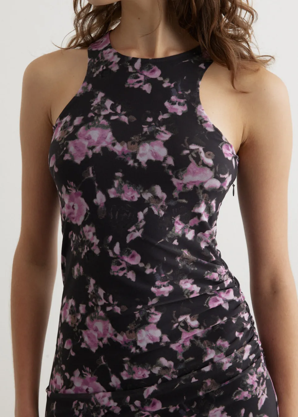 Printed Mesh Sleeveless Midi Dress