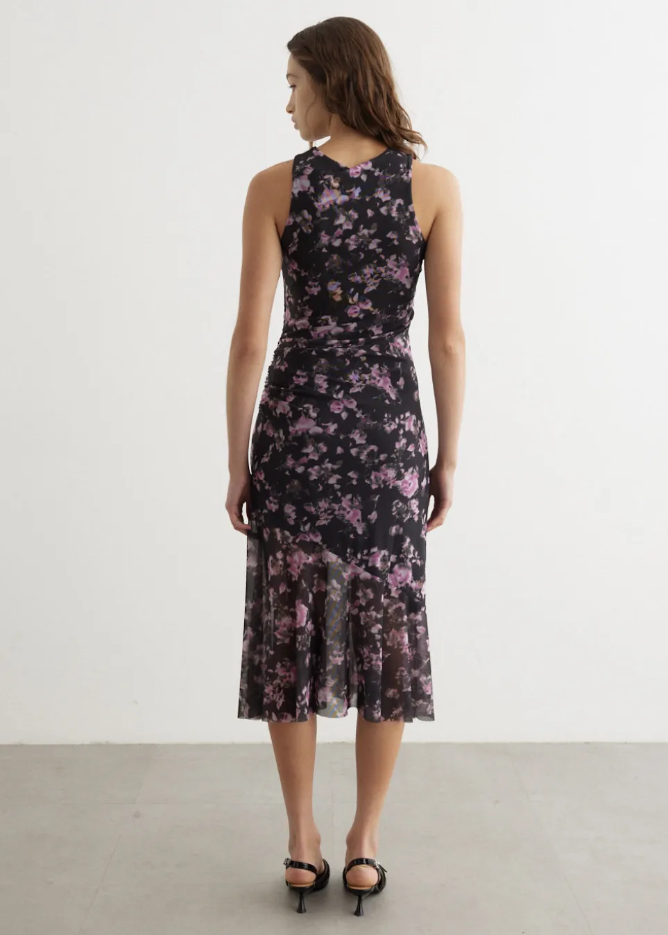 Printed Mesh Sleeveless Midi Dress